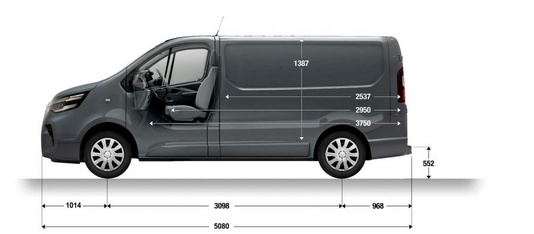 Nissan Primastar Kastenwagen L1H1 – Maßzeichnung Länge 5.080 mm, Radstand 3.098 mm