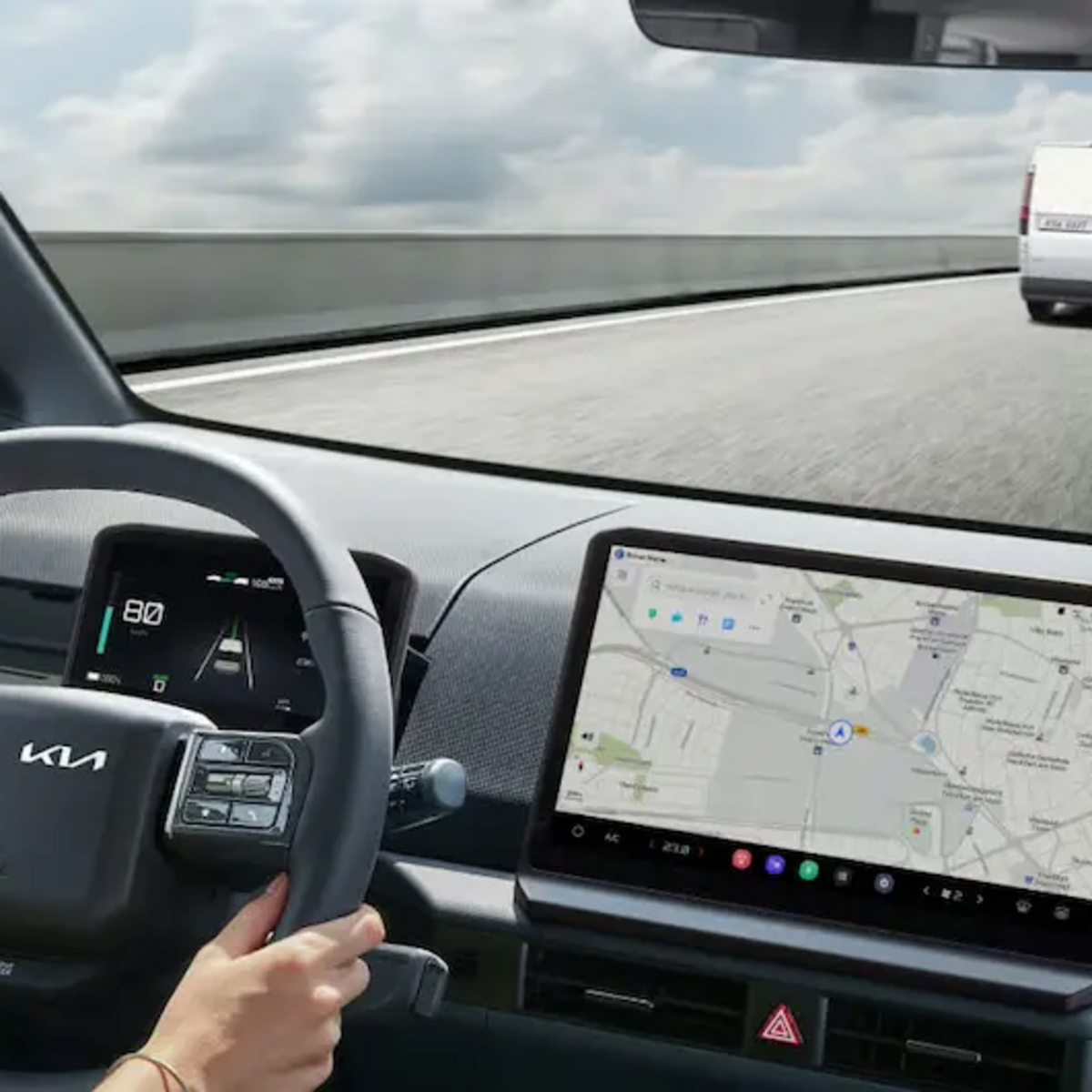 chematische Darstellung des Navigation Smart Cruise Control (NSCC) im Kia PV5