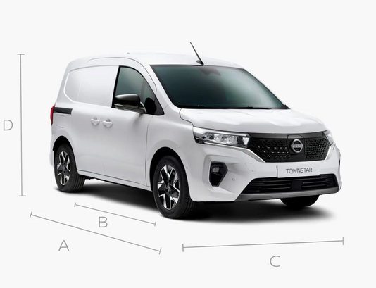 Maßzeichnung Nissan Townstar L1 – Gesamtlänge 4.488 mm, Radstand 2.716 mm, Breite 1.860 mm, Höhe 1.846 mm