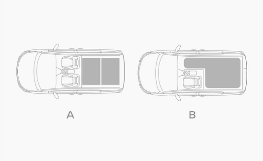 Maßzeichnung Nissan Townstar L1 – Ladevolumen 3,3 m³ (Benziner & Elektro), bis 3,9 m³ mit Schiebe-Trennwand