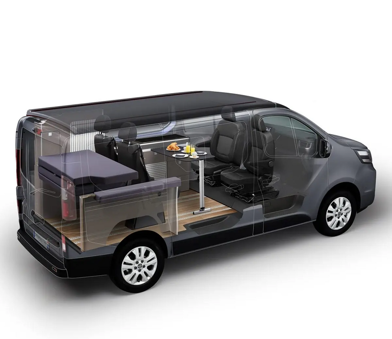 Nissan Primastar Seaside als Reisevan konfiguriert mit umgebautem Ladebereich