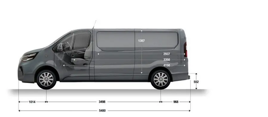 Nissan Primastar Kastenwagen L2H1 – Maßzeichnung Länge 5.480 mm, Radstand 3.498 mm